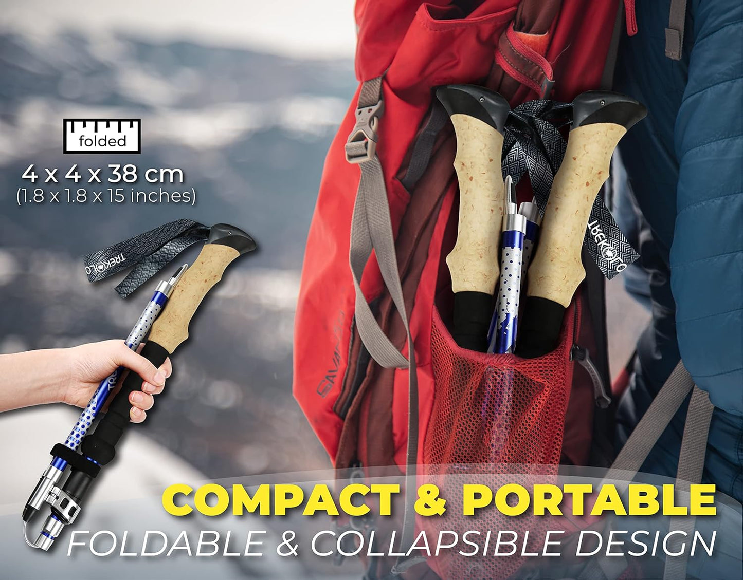 Trekology Trek-Z Collapsible Hiking & Trekking Poles - Balance Support for Seniors, Women, and Men, 2pc Per Set