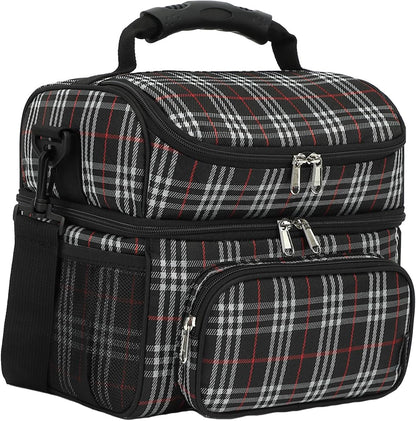 FlowFly Double Layer Cooler Insulated Lunch Bag Adult Lunch Box Large Tote Bag for Men, Women, With Adjustable Strap,Front Pocket and Dual Large Mesh Side Pockets