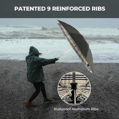 Compact Inverted Travel Umbrella, Automatic Open Close, 9-Rib 46 Inch Windproof Umbrella, Waterproof UPF 50+, Portable Umbrellas for Men, Women, Travel, and Daily Use