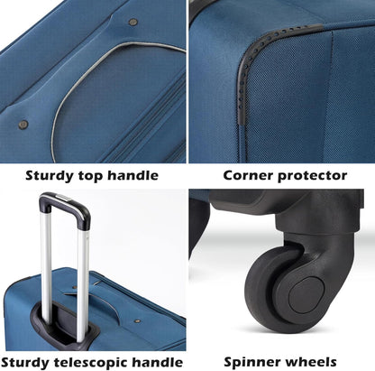 Coolife Luggage 4 Piece Set Suitcase TSA Lock Spinner Softshell lightweight (dark green)