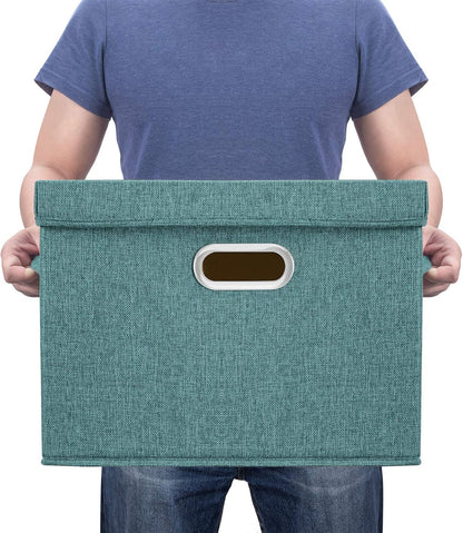 TYEERS Large Storage Bins with Lids, Collapsible, Washable, Fabric Storage Boxes for Organizing, 17.3x11.8x11.4 inches, 3 Pack, Aqua Deep
