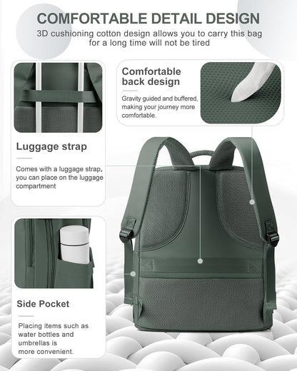 coowoz Large Travel Backpack Carry On for Women Man Waterproof Gym Backpacks Mochila de Viaje Teacher Travel Bag Essentials Personal Item Backpack Rucksack Airplane Accessories Must Haves Olive Green