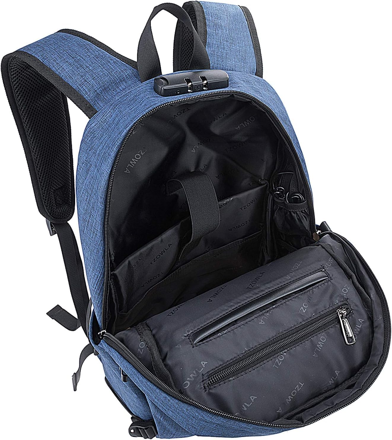 Tzowla Business Laptop Backpack Anti-Theft Backpack with USB Charging Port and Lock 15.6 Inch Computer Backpacks for Women Men, Casual Hiking Travel Daypack (Blue)