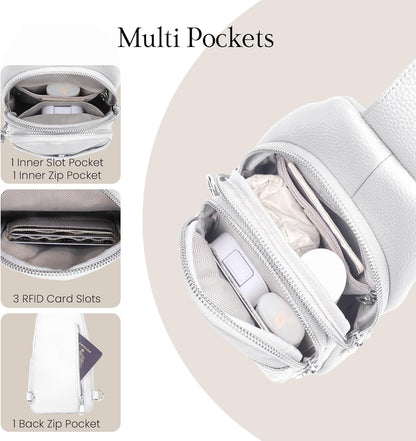 befen Genuine Leather Small Sling Bag for Women Anti-Theft Crossbody Chest Bags Fanny Packs for Travel with RFID Card Slots
