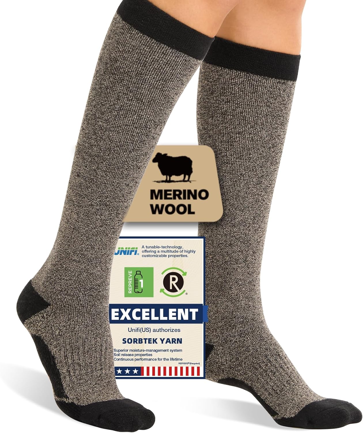 Merino Wool Compression Socks for Women Men, 15-20 mmHg Knee High Socks for Flying, Travel, Running