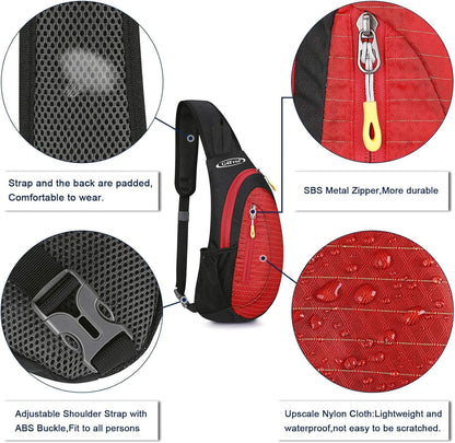 G4Free Sling Bag for Men Women, Small Crossbody Backpack Lightweight Chest Shoulder Bags for Travel, Outdoor and Sports (Black-red)