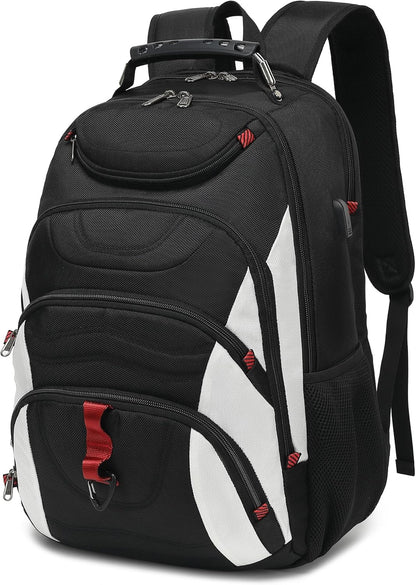 Boavan Laptop Backpack for men, 17.3 inch Laptop Bag with USB Port, Waterproof Travel Work Backpack Purse, Anti-Theft Teacher Nurse Doctor Casual Bookbags Office Business backpack，White