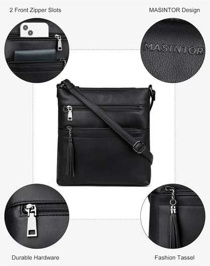 MASINTOR Crossbody Purses for Women, Multi Pocket Casual Crossbody Bag, Adjustable Strap Shoulder Bag with Tassel