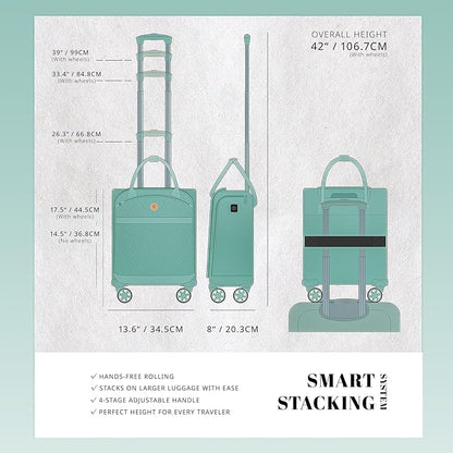 Verage 18x14x8in Spinner Underseat Carry-On Luggage -Airplane Personal Item Bag, USB A&C Charging Port, Padded Laptop Pocket & Wet/Dry Compartments for Women, Misty Aqua