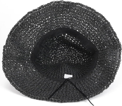 Womens Wide Brim Straw Sun Hat Foldable Floppy Crochet Beach Hat for Summer