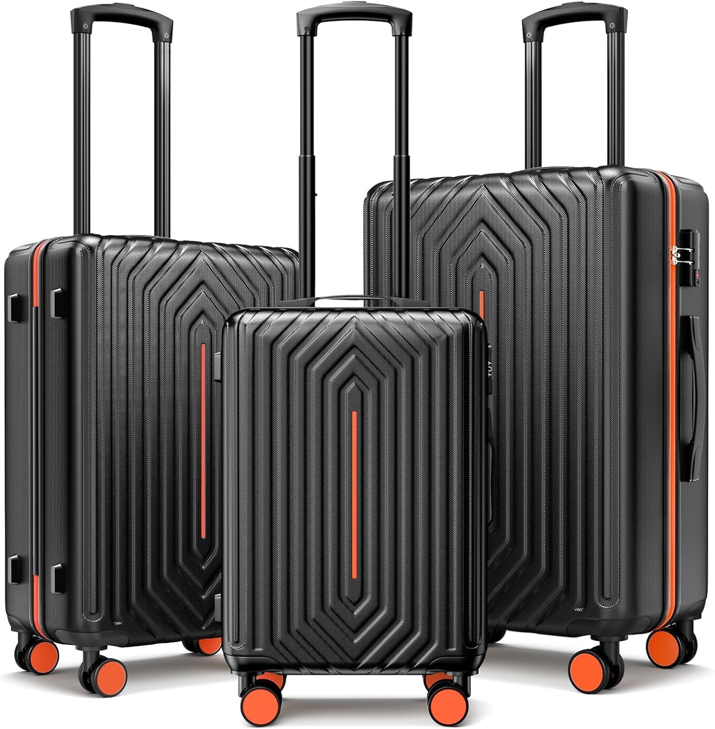Luggage Sets 3 Piece Hardside Suitcase with Double Spinner Wheels Durable Lightweight Shell with Tsa Lock (20/24/28in) Orange With Black