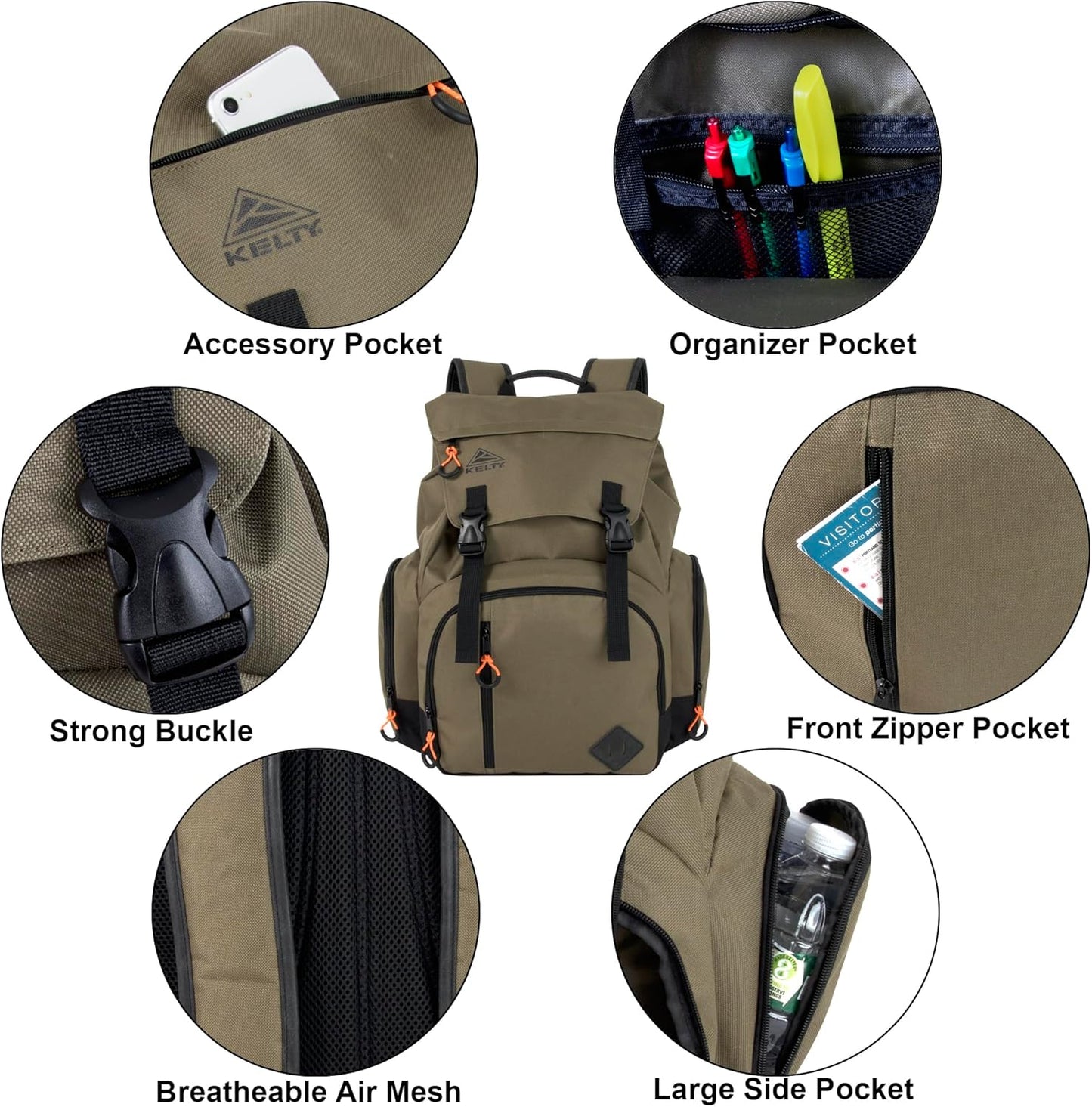 Kelty Hiking Backpacks 23 L Canvas Travel Laptop Backpack for Men Women, 18" Business Work Rucksack College Computer Bag (Olive Travel Pack)