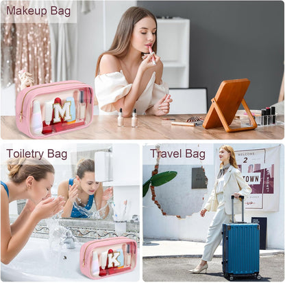YOOLIFE Travel Clear Makeup Bag Toiletry Bag, Make up Bag Waterproof Toiletry Bags for Women Cosmetic Bag Preppy Stuff Birthday Gifts for Women Personalized Pink Mother Girlfriend Wife Gifts Letter G