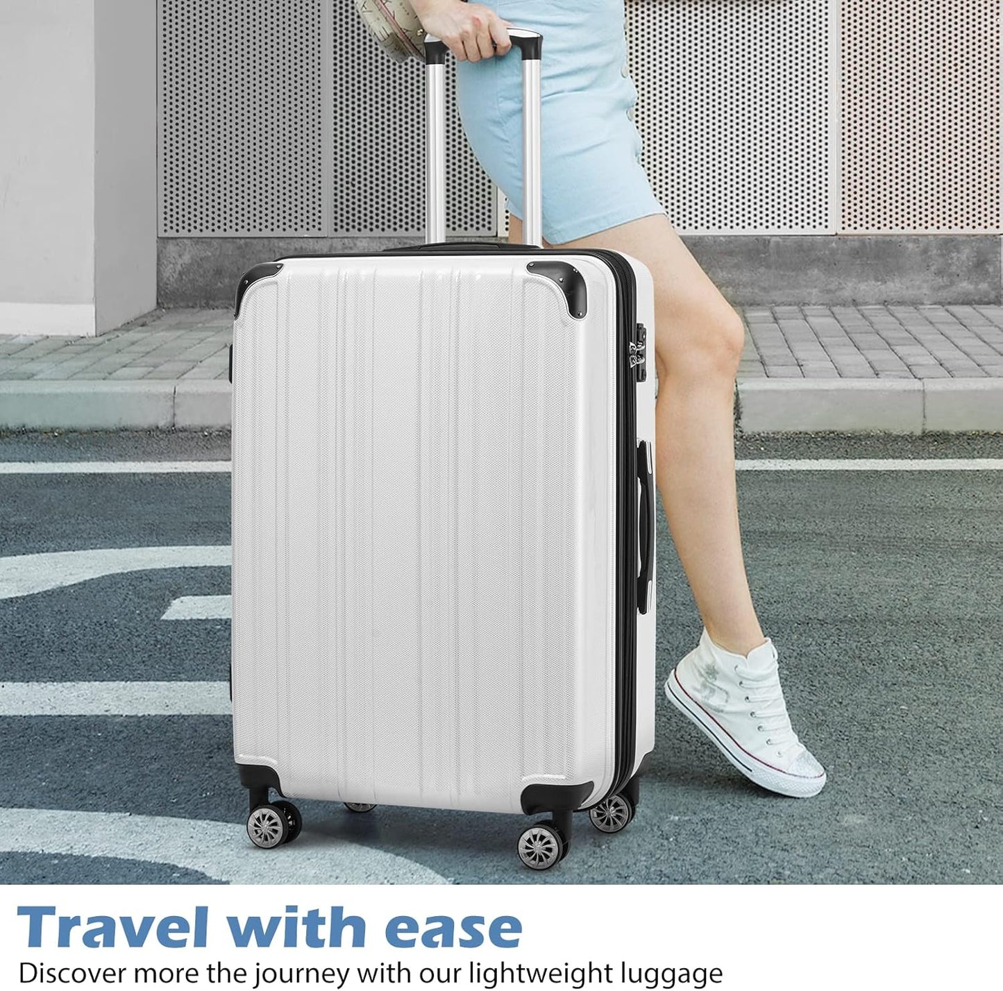 Coolife Luggage Expandable 5 Piece Sets PC+ABS Spinner Suitcase 20 inch 24 inch 28 inch (orange new)