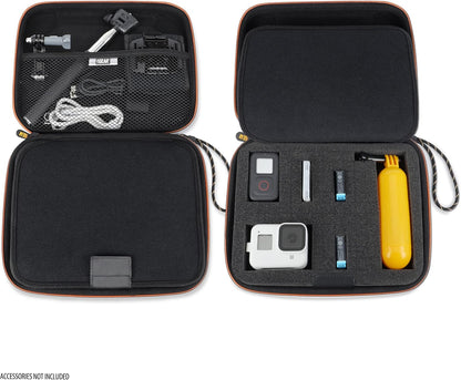 USA Gear Water Resistant EVA Foam Hard Case Compatible with Go Pro Hero13 / Hero12 Charger, Insta360 ONE RS Twin, Insta360 X4-8K & More - Lightweight, Customizable Interior, Mesh Pocket (Case Only)