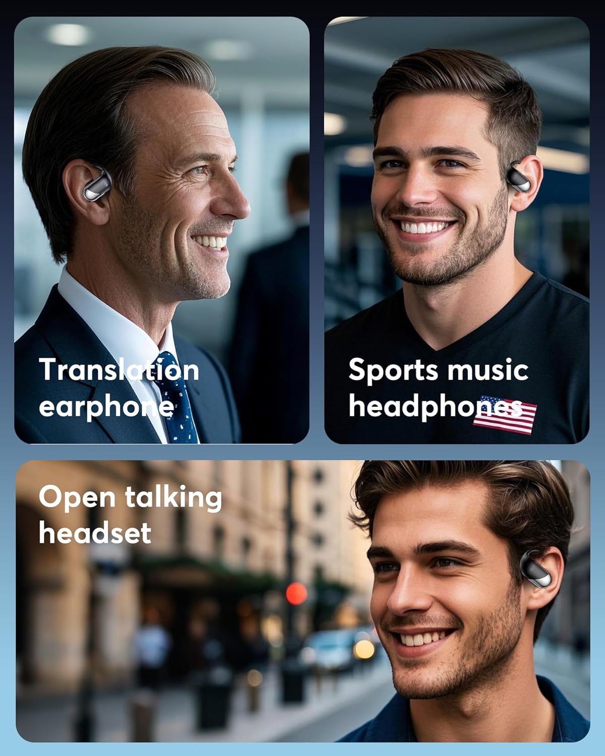 AI Translation Earbuds Real Time, 3-in-1 Translator Earbuds 144 Languages & Accents, Audifonos Traductores Inglés Español,Open Ear Wireless Headphones with Charging Case fit iOS & Android