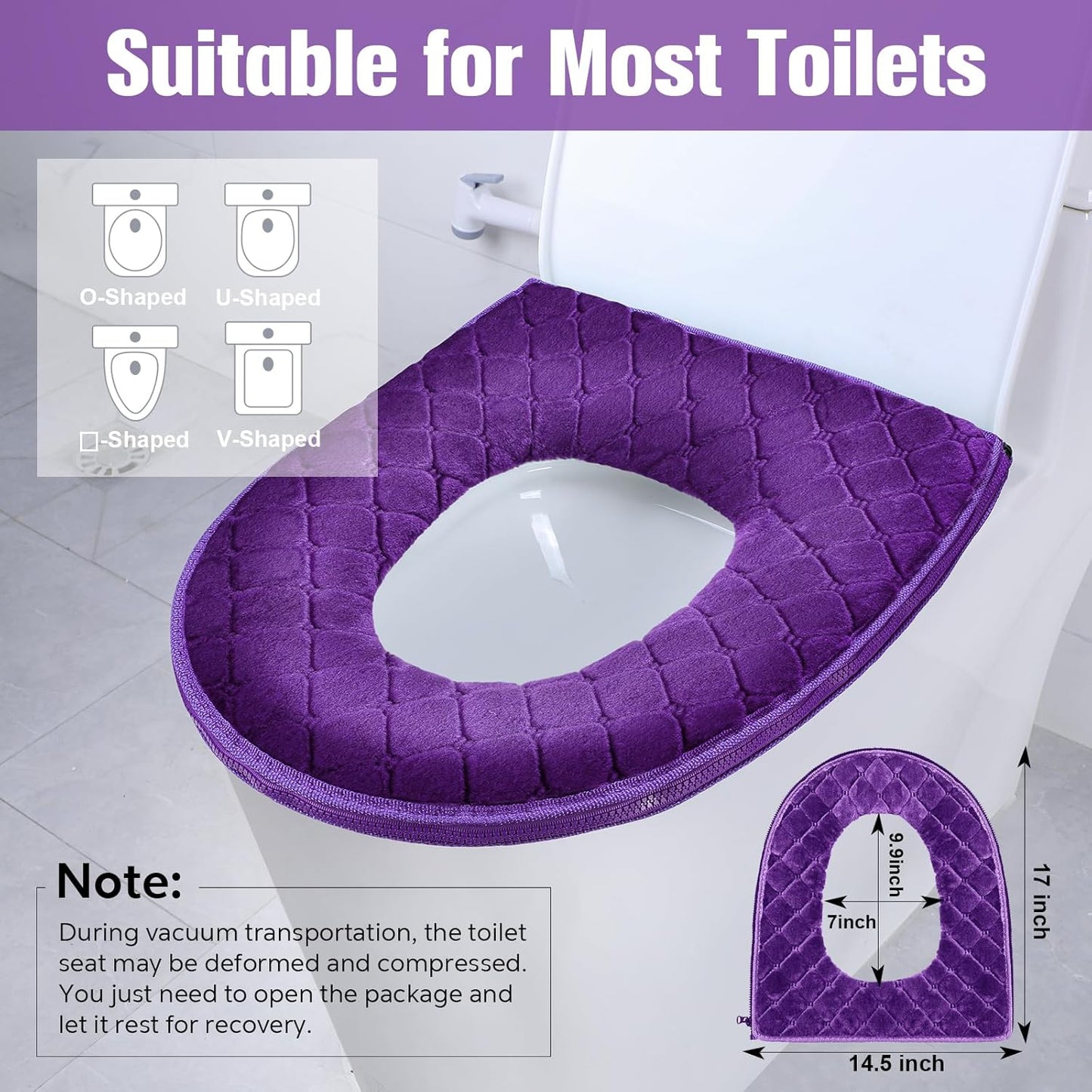 Riakrum 4 Pcs Toilet Seat Covers Pads for Bathroom Comfortable Toilet Seat Cushion Cover Soft Thicker Warmer Washable Pad with Zipper Home Reusable(Modern,Gray, Violet, Red, Brown)