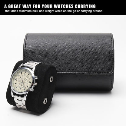 Longjet Watch Roll Travel Case for Men Portable Watches Organizer Box with Removable Velvet Pillow Holder (2 Slot Black Cross)