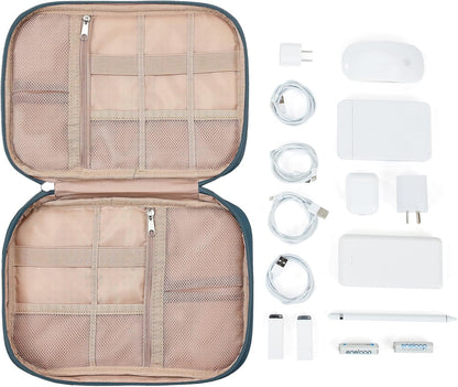 NISHEL Travel Cord Organizer Case, Tech Electronic Bag, Essentials for Charger, Cable, Phone, Hard Drive, USB, SD Card, Lake-Blue