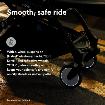 Stokke YOYO3 Stroller from 6 Months - Includes White Frame/Aqua Seat Cushion + Canopy - Folds in & Out in a Flash - Light & Compact - Carry-On Compatible