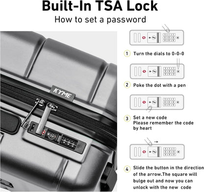 KYME Luggage Sets 2 Piece Hardshell 22"/26" Suitcase with Spinner Wheels Durable Suitcases Sets with TSA Lock Lightweight Travel Luggage Set for Women Men Silver Grey