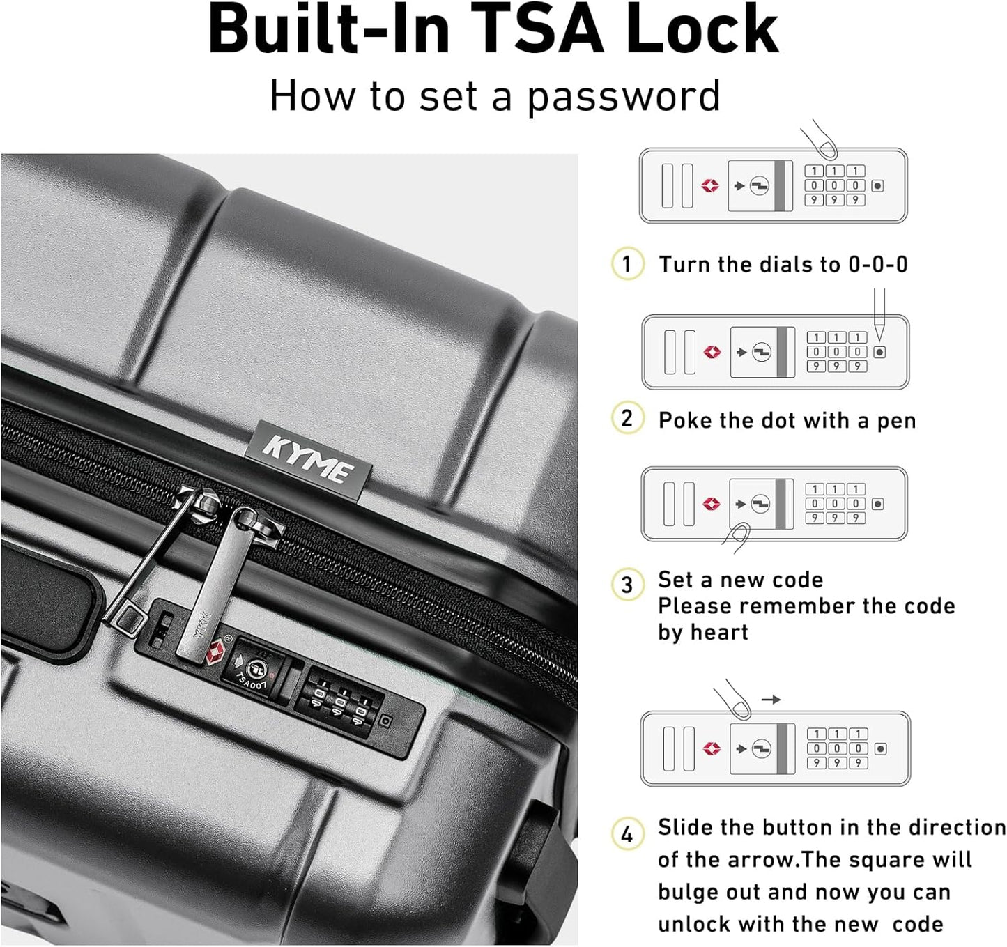 KYME Luggage Sets 3 Piece Hardshell 22in/26in/30in Suitcases with Spinner Wheels Hardside Suitcase Sets with TSA Lock Travel Rolling Luggage Set for Women Men Silver Grey