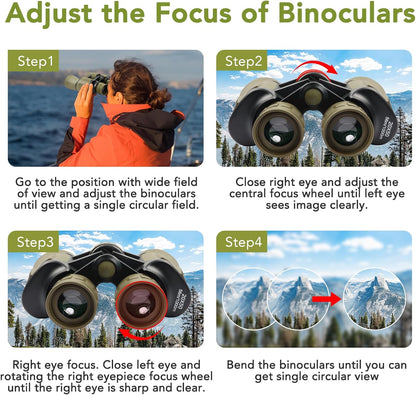 20x50 Binoculars for Adults High Powered, Military Compact HD Waterproof Binoculars with Low Light Vision for Bird Watching Travel Hunting Football Games Stargazing with Carrying Case and Strap(Mud)