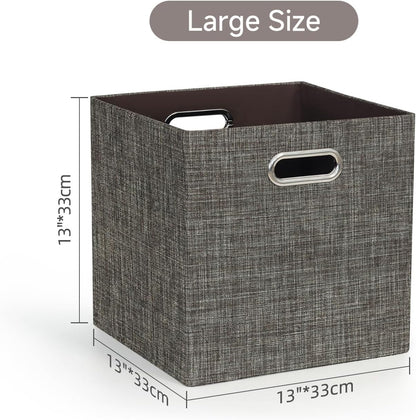 Posprica Storage Basket Bins,13×13 Foldable Storage Boxes Containers for Closet Organizer Shelf Cabinet Bookcase,Thick Fabric Drawer with Shimmer,4pcs,Brown