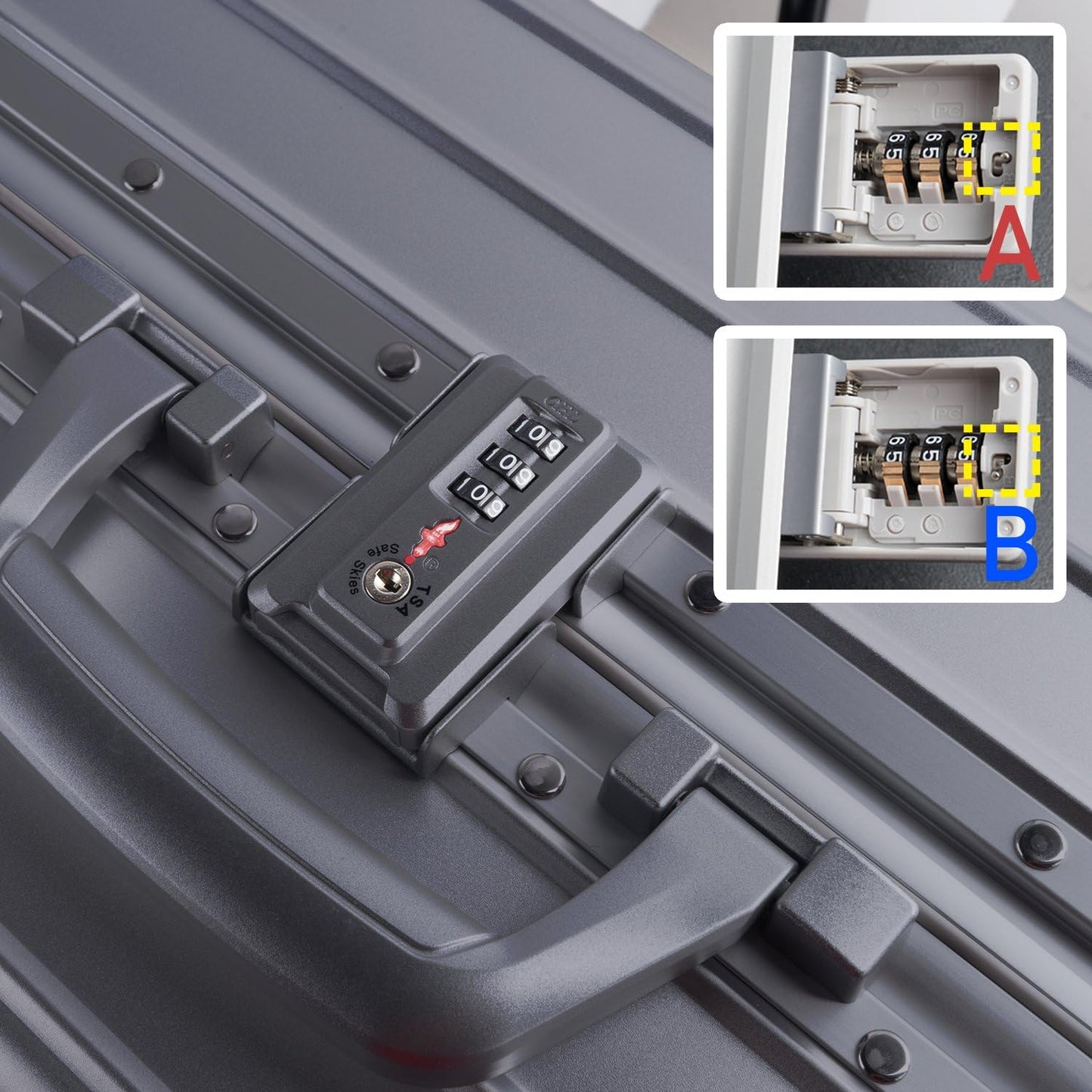 TRAVELKING All Aluminum Luggage Zipperless Hard Shell Luggage Case with TSA Lock Spinner Alloy Metal Suitcase (Grey, 28")