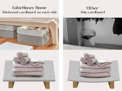LoforHoney Home Fabric Storage Bins with Lids for Organizing, Foldable Closet Storage Boxes for Shelves, Clothes Baskets with Cotton Rope Handles, Large, Beige & Gray, 2-Pack