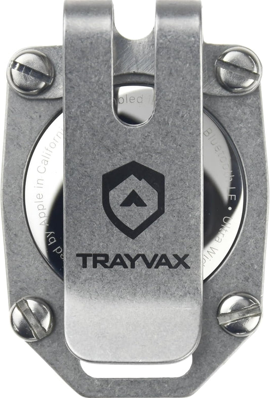 Trayvax Tracer Apple Airtag Keychain, Stainless Steel Air Tag Holder Key Chain with Pocket Clip, and Lanyard Hole, Silver