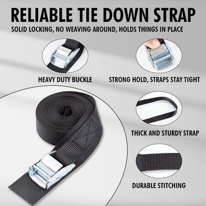 Cartman 1" x 15'Lashing Straps with Adjustable Cam Buckle Cargo Tie Down with Protective Pad, 8 Pack, Black