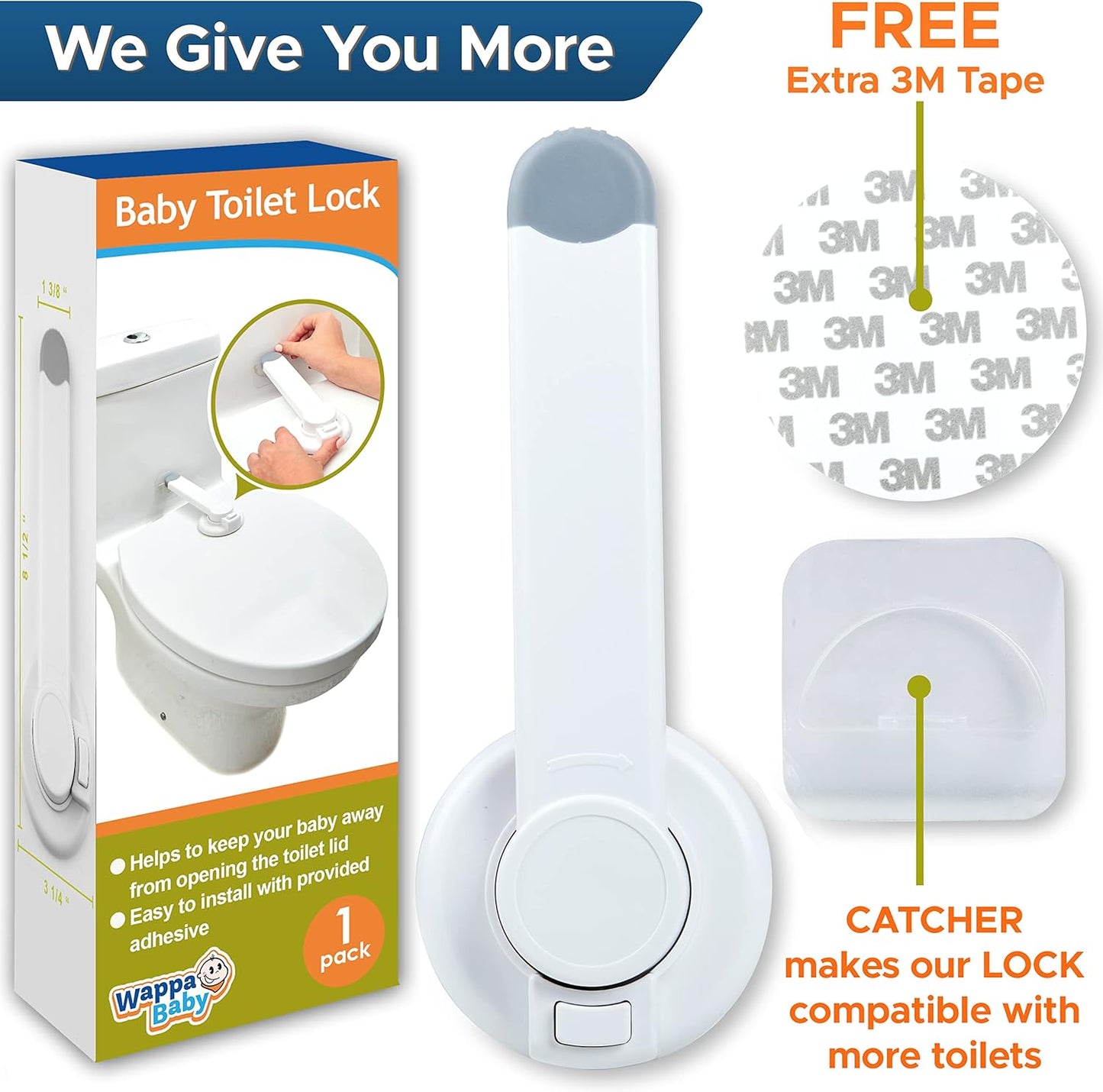 Baby Toilet Lock by Wappa Baby - 9"L x 4"W - Ideal Baby Proof Toilet Lid Lock - No Tools Needed Easy Installation with 3M Adhesive - Top Safety Toilet Seat Lock - Fits Most Toilets - White (1 Pack)