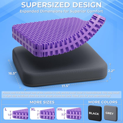 TushGuard Gel Seat Cushion for Long Sitting, Enlarged & Thickened Patent Design Office Chair Seat Cushion, Breathable Cooling Pads for Chairs, Soft Car Cushions for Wheelchair(XX-Large, Grey)