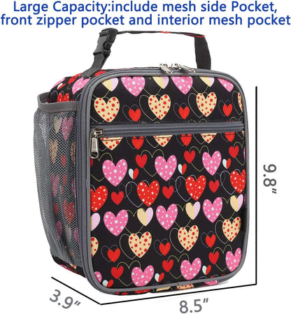 FlowFly Kids Lunch box Insulated Soft Bag Mini Cooler Back to School Thermal Meal Tote Kit for Girls, Boys, Heart