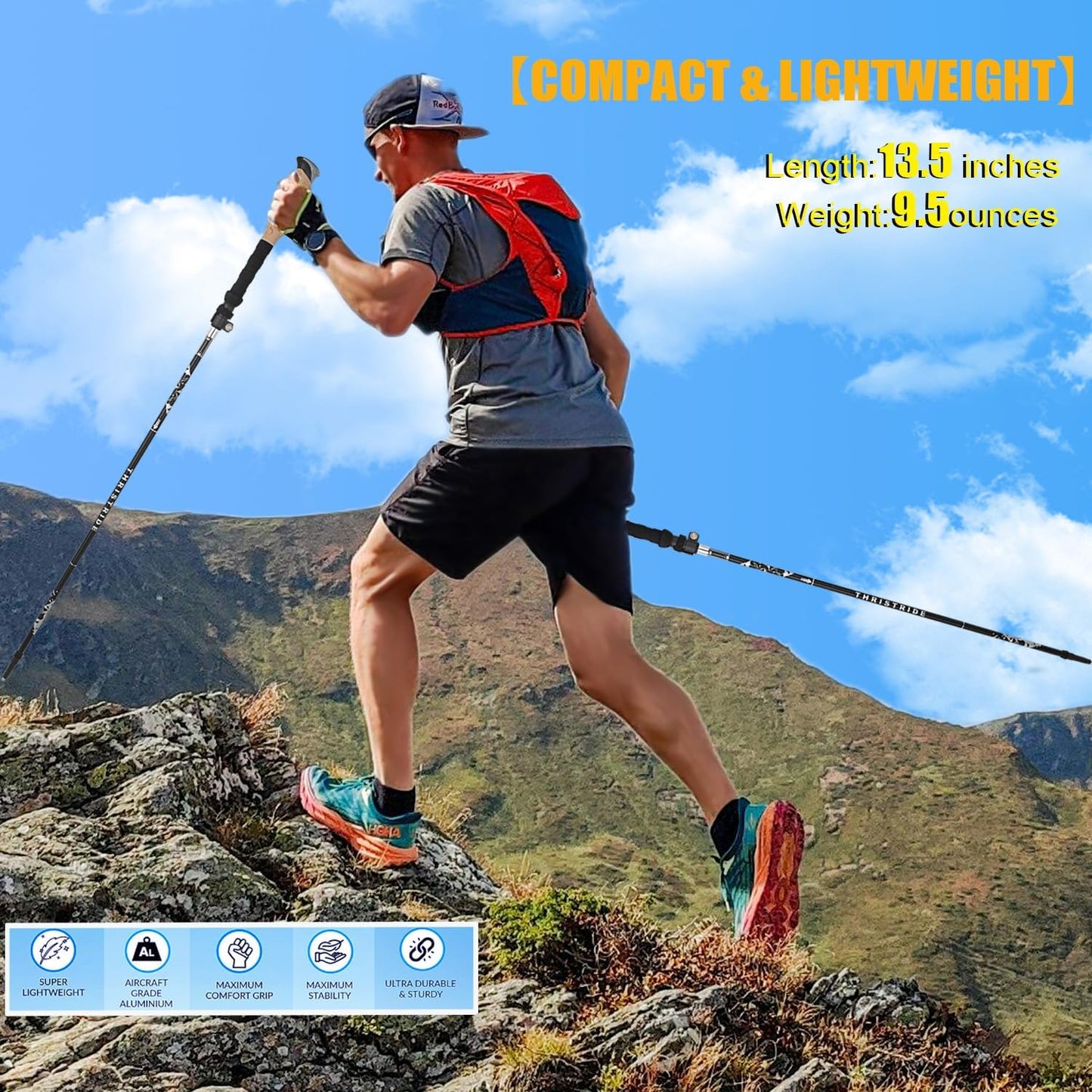 Trekking Poles Aviation Grade Aluminum Alloy-Strong Lightweight Collapsible Walking Sticks for Hiking Poles for Women, Men,Seniors in The 4 Season,All-Terrain,2pc Per Set