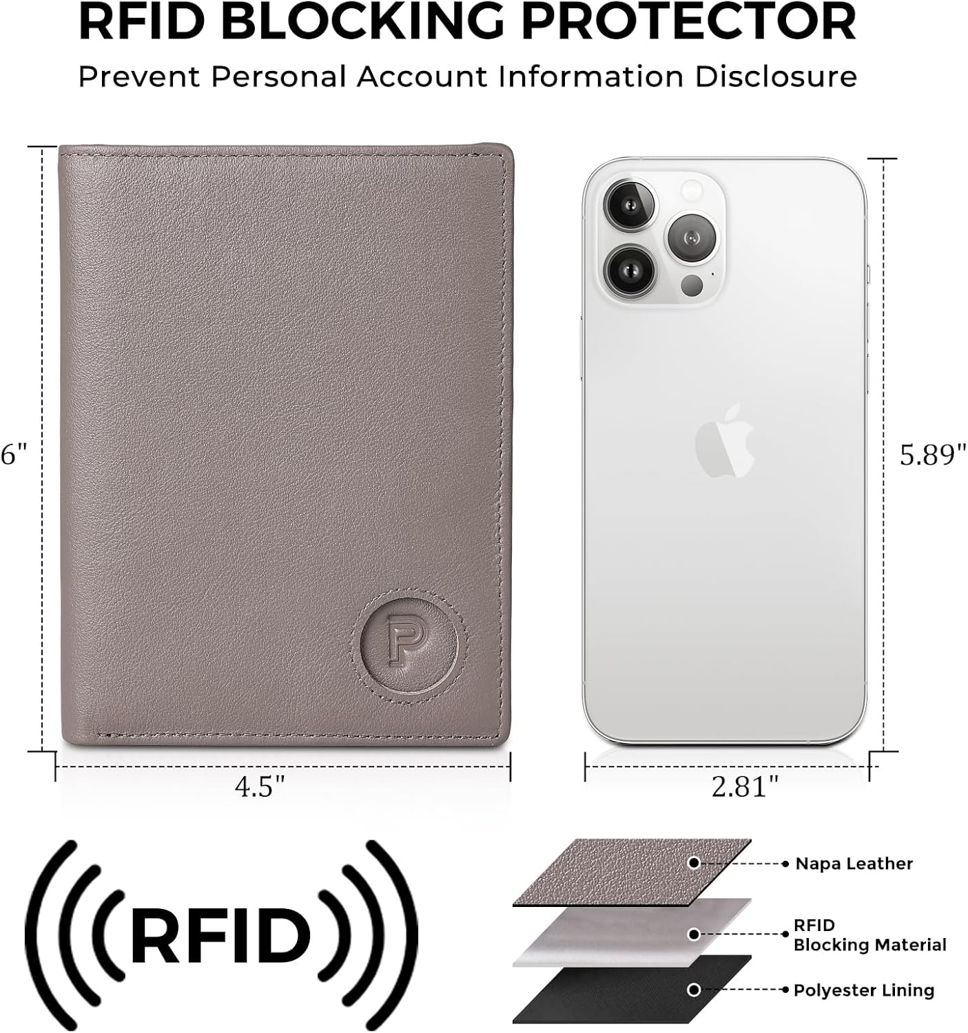 Polare Luxury RFID Blocking Leather Passport Holder Travel Wallet For Men and Women (Grey with AirTag Slot)