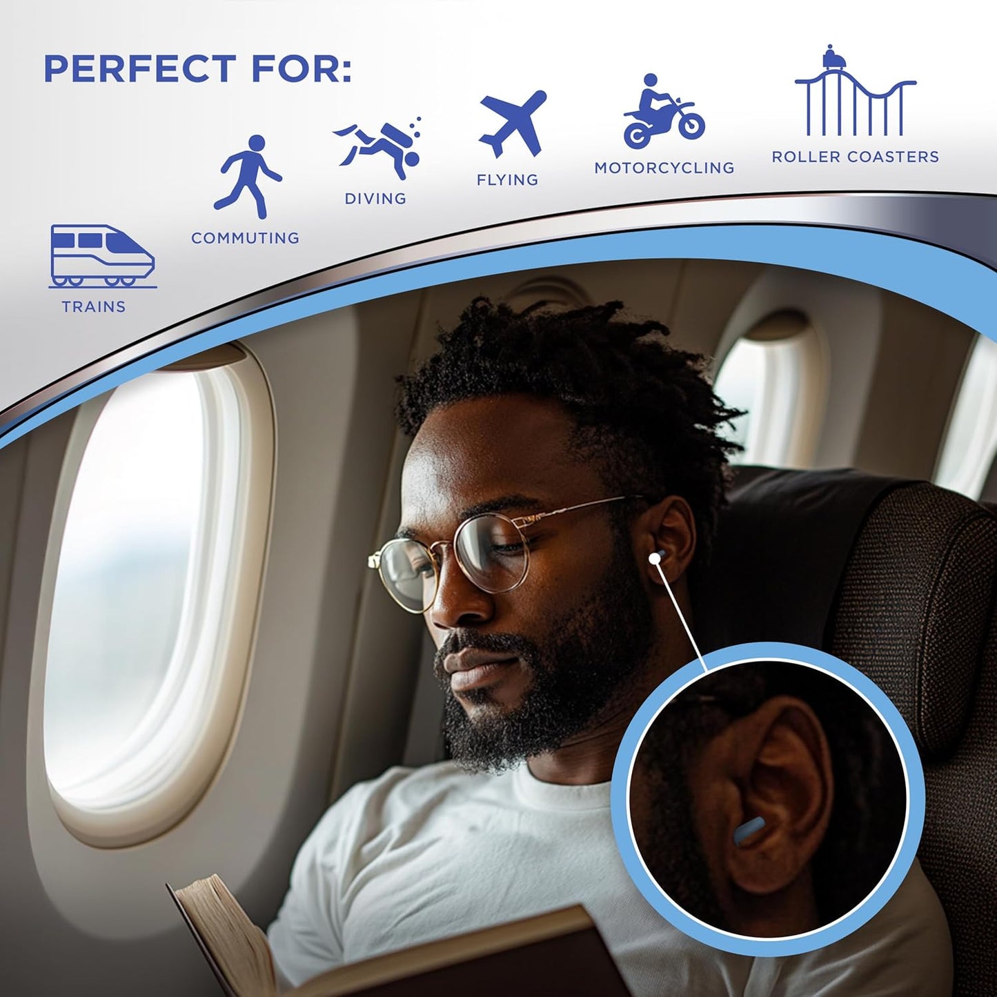 HEAROS AirPlugs Airline Pressure Reducing Earplugs, 1 Pair + Free Case, Latex Free Silicone, Reduce Ear Pain, NRR 20, Clear (5805)