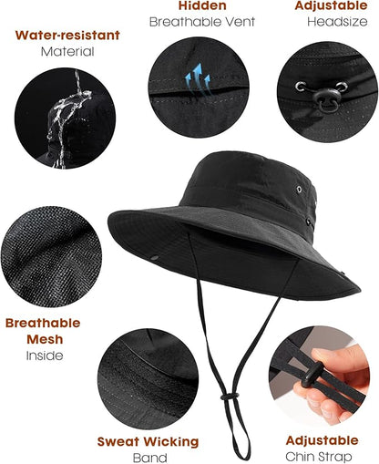 FURTALK Sun Hats for Women with Ponytail Hole Wide Brim Beach Bucket Hat UPF 50+ Fishing Hiking Outdoor Hats