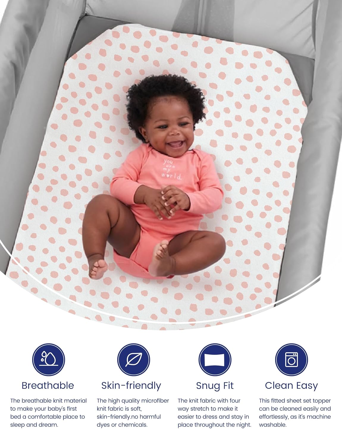 TotAha Premium Soft Pack n Play Sheets, Super Stretchy Jersey Knit Mini Crib Sheets Fitted, Silky Comfort Graco Pack and Play Mattress Sheets, 2 Pack