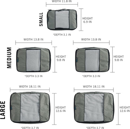 TravelWise Packing Cube System - Durable 5 Piece Weekender Plus Set (Silver)