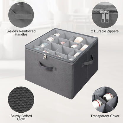 Shoe Organizer for Closet, Foldable Shoe Storage Bins with Clear Cover, Large Shoe Box Storage Container with Adjustabele Dividers, Fits up to 16 Pairs, Gray