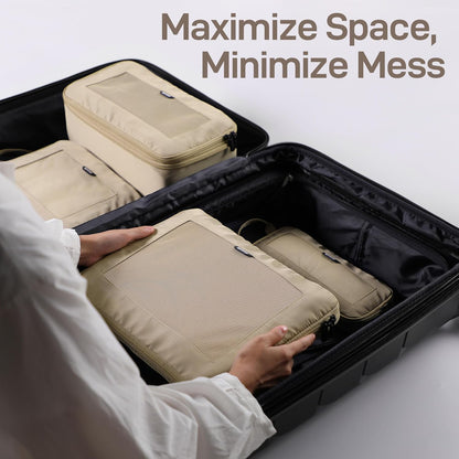 EPICKA TripCozy Compression Packing Cubes - 4 Set Durable Travel Organizer Bags with Mesh Top, Expandable Travel Accessories for Carry on, Luggage, Suitcase, Backpack (Khaki)