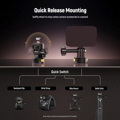 Neewer 6 in 1 Action Camera Mount Kit, Compatible with Hero 13 12 11 Max DJI Osmo Action Insta360, Metal Magnetic Quick Release Mount with 1/4" Thread & Folding Fingers for POV Shots, GP-23
