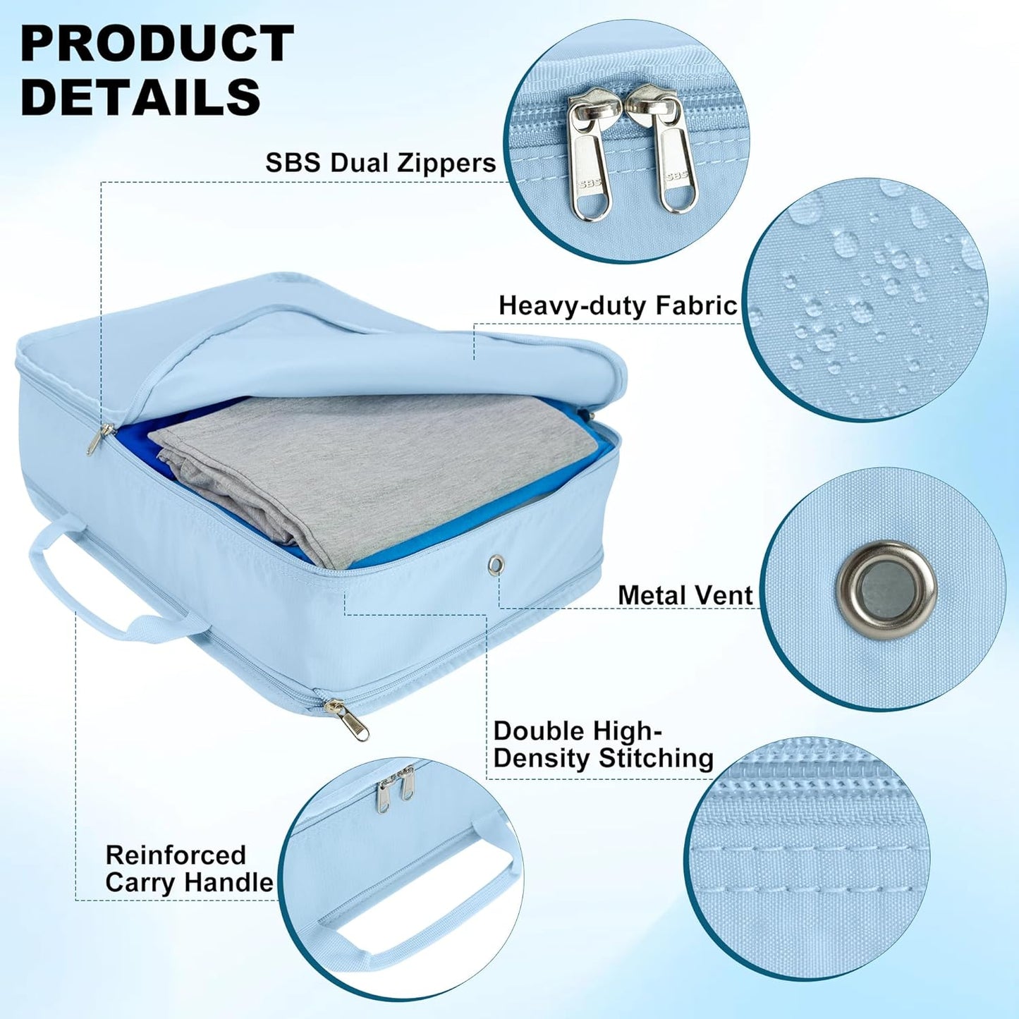 Compression Packing Cubes for Travel Essentials, 2 Pack Expandable Travel Cubes for Packing Bags Suitcase Organizer, Blue