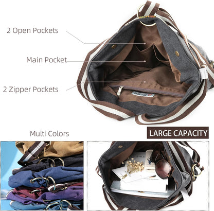 Goodhan WomCanvas Backpack Daypack Casual Shoulder Bag, Vintage Heavy-duty Anti-theft Travel Backpack(Grey Black)