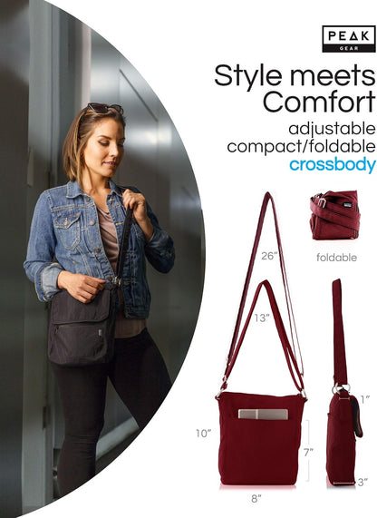 Peak Gear Crossbody Travel Purse with RFID Blocking Pocket and Lifetime Recovery Service. Nylon Shoulder Bag