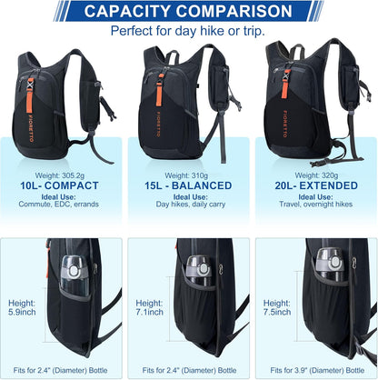 FIORETTO 10L Hiking Backpack for Women Men Mini Packable Backpack Lightweight Small Daypack for Camping Travel Outdoor, Black
