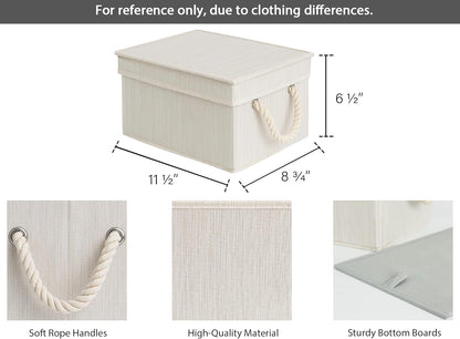 StorageWorks Storage Bins with Lids, Decorative Storage Boxes with Lid and Soft Rope Handles, Foldable Storage Baskets for Closet, Shelves, Stackable, 3-Pack, Ivory and White, Medium