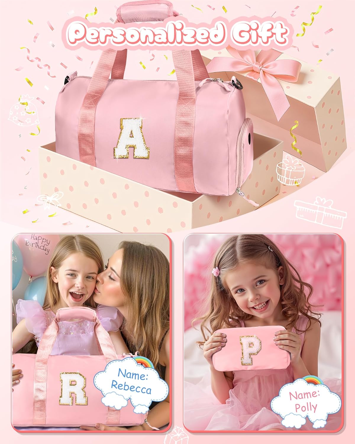 Easter Gifts for Teens Girls-Girl Gym Bag with Shoe Compartment, Kid Personalized Weekender Overnight Bags, Initial Travel Tote with Makeup Pouch, Gift for 3 4 5 6 7 Year Old Kids (Letter T)